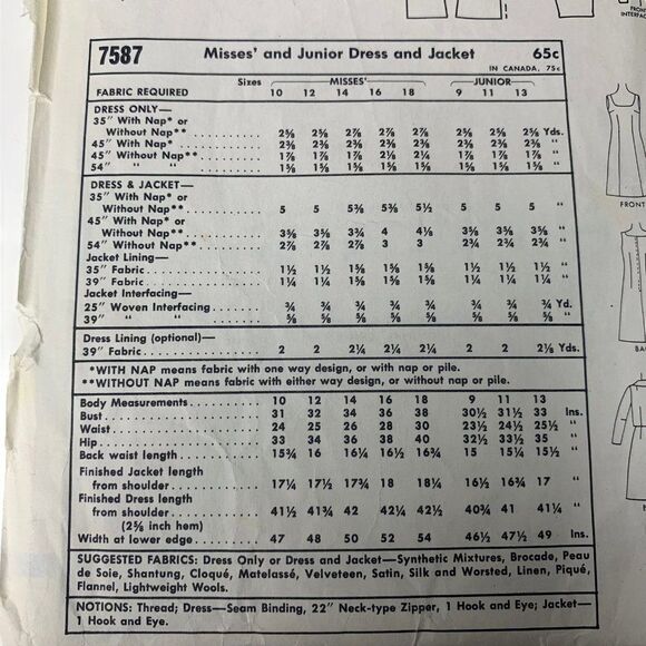 Vintage 60s McCalls 7587 Pattern Junior Misses 9-18 Sheath Dress Jacket Cut - Picture 4 of 4